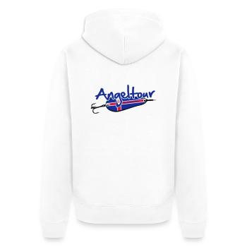 angeltour_norwegen_3c - Unisex Premium Bio Zip Hoodie - Weiß - Hinten - Thijin (182cm)