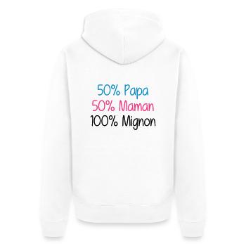 50% Papa 50% Maman 100% Mignon - Unisex Premium Organic Zip Hoodie - white - Back - Thijin (182cm)
