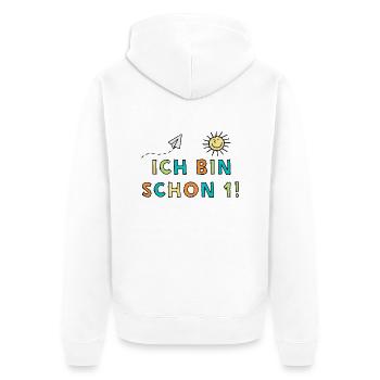 Ich bin schon eins - Unisex Premium Bio Zip Hoodie - Weiß - Hinten - Thijin (182cm)