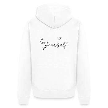 Love yourself - Unisex Premium Bio Zip Hoodie - Weiß - Hinten - Thijin (182cm)