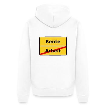Arbeit Rente NEU - Unisex Premium Bio Zip Hoodie - Weiß - Hinten - Thijin (182cm)