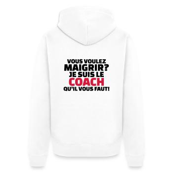 Vous voulez maigrir? je suis le coach - Veste à capuche bio Premium Unisexe - blanc - Dos - Thijin (182cm)