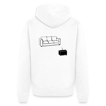 Wohnzimmer, Männer, Bier, Sofa, Fernseher, TV, - Unisex Premium Bio Zip Hoodie - Weiß - Hinten - Thijin (182cm)