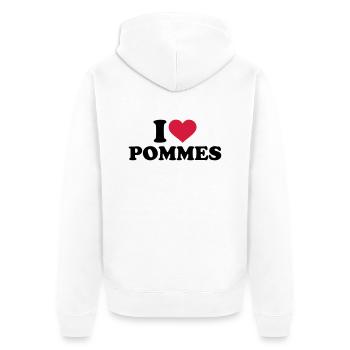 Pommes - Unisex Premium Bio Zip Hoodie - Weiß - Hinten - Thijin (182cm)