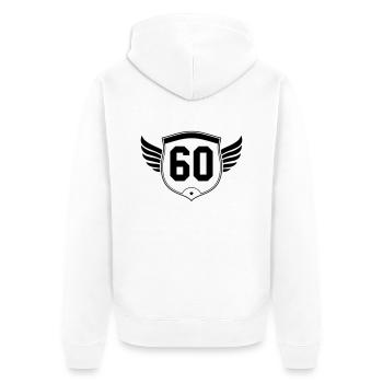60 wappen - Unisex Premium Bio Zip Hoodie - Weiß - Hinten - Thijin (182cm)