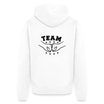 Team Freunde Faeuste - Unisex Premium Bio Zip Hoodie - Weiß - Hinten - Thijin (182cm)