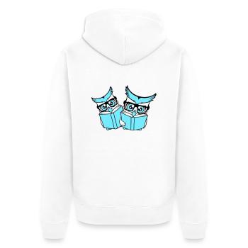 2 hiboux nerd duo geek livre lecture aigle hibou lunettes intelligent - Veste à capuche bio Premium Unisexe - blanc - Dos - Thijin (182cm)