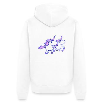 2 Einhörner Team reiten schnell Galopp Freude Crew - Unisex Premium Bio Zip Hoodie - Weiß - Hinten - Thijin (182cm)