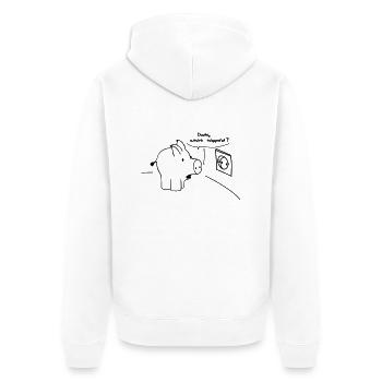 Dude, what happened? - Unisex Premium Bio Zip Hoodie - Weiß - Hinten - Thijin (182cm)