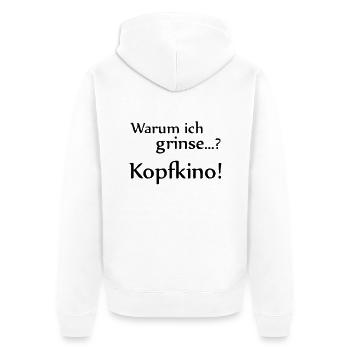 Warum ich grinse? Kopfkino! - Unisex Premium Bio Zip Hoodie - Weiß - Hinten - Thijin (182cm)
