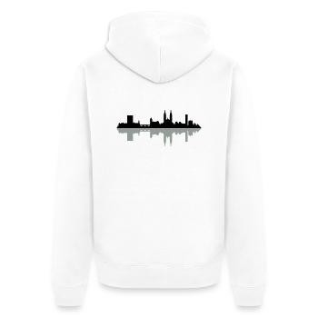 Skyline Basel - Unisex Premium Bio Zip Hoodie - Weiß - Hinten - Thijin (182cm)
