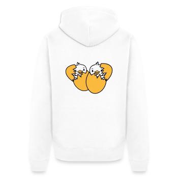 2 Vögel Zwei Küken Ei schlüpfen geboren Eierschale - Unisex Premium Bio Zip Hoodie - Weiß - Hinten - Thijin (182cm)