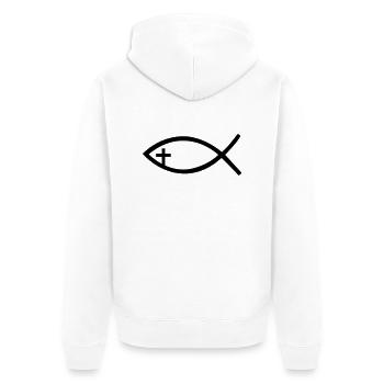 Jesus Fisch - Unisex Premium Bio Zip Hoodie - Weiß - Hinten - Thijin (182cm)