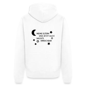 Eltern erreichbar schwarz - Unisex Premium Bio Zip Hoodie - Weiß - Hinten - Thijin (182cm)