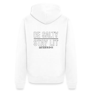 Be Salty Stay Lit Bible Verse Shirt - Unisex Premium Organic Zip Hoodie - white - Back - Thijin (182cm)