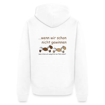 wenn_wir_schon_nicht_gewinnen - Unisex Premium Bio Zip Hoodie - Weiß - Hinten - Thijin (182cm)