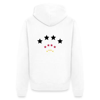 4 Sterne für Schwarz rot gold / 4 stars (3c) - Unisex Premium Bio Zip Hoodie - Weiß - Hinten - Thijin (182cm)