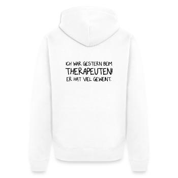 Therapeut - Lustig - Vector Design - Unisex Premium Bio Zip Hoodie - Weiß - Hinten - Thijin (182cm)