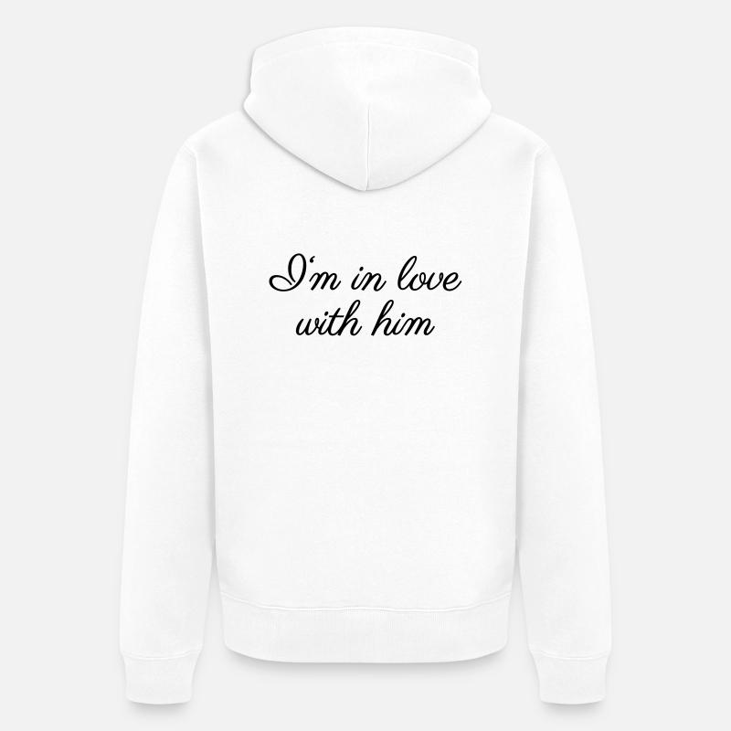 In love with him - Veste à capuche bio Premium Unisexe - blanc