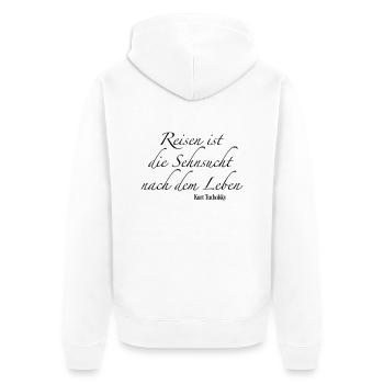 reisen - Unisex Premium Bio Zip Hoodie - Weiß - Hinten - Thijin (182cm)