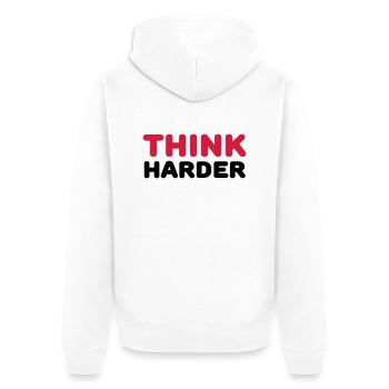 Think harder - Unisex Premium Bio Zip Hoodie - Weiß - Hinten - Thijin (182cm)