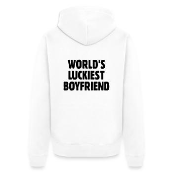 World's Luckiest Boyfriend - Unisex Premium Organic Zip Hoodie - white - Back - Thijin (182cm)