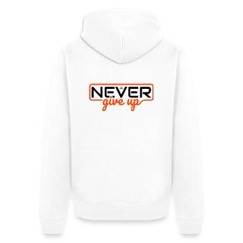 Niemals aufgeben - Unisex Premium Bio Zip Hoodie - Weiß - Hinten - Thijin (182cm)