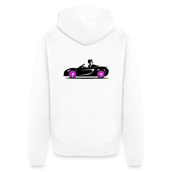Frau Sportwagen Cabrio Auto - Unisex Premium Bio Zip Hoodie - Weiß - Hinten - Thijin (182cm)