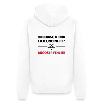 Du denkst, ich bin lieb und nett? Böööser Fehler! - Unisex Premium Bio Zip Hoodie - Weiß - Hinten - Thijin (182cm)