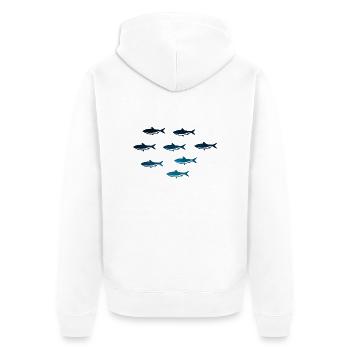 Fischschwarm / Fisch T-Shirt - Unisex Premium Bio Zip Hoodie - Weiß - Hinten - Thijin (182cm)