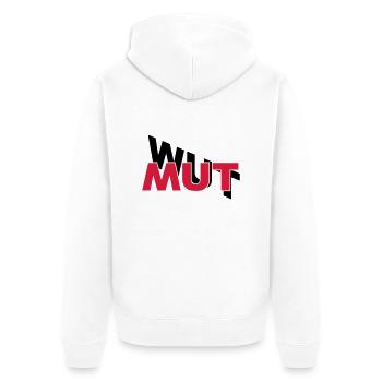 Mut hilft gegen Wut - Unisex Premium Bio Zip Hoodie - Weiß - Hinten - Thijin (182cm)