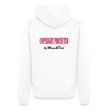 copyright protected by mum and dad - Unisex Premium Organic Zip Hoodie - white - Back - Thijin (182cm)