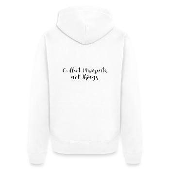 Collect moments not things - Unisex Premium Bio Zip Hoodie - Weiß - Hinten - Thijin (182cm)