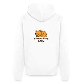 Purrfessionally Lazy – Chill Cat Mode - Unisex Premium Organic Zip Hoodie - white - Back - Thijin (182cm)