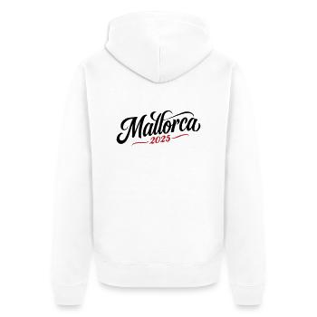 Mallorca 2025 - Unisex Premium Bio Zip Hoodie - Weiß - Hinten - Thijin (182cm)