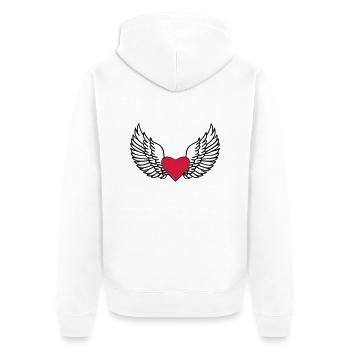 Herz und Flügel - Unisex Premium Bio Zip Hoodie - Weiß - Hinten - Thijin (182cm)