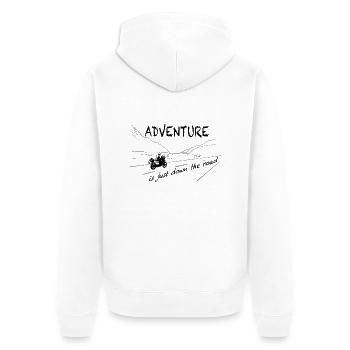 ADVENTURE is just down the road - Unisex Premium Bio Zip Hoodie - Weiß - Hinten - Thijin (182cm)
