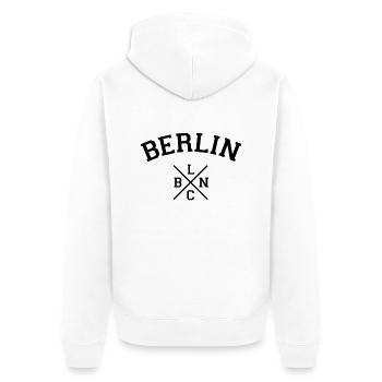 Berlin - BLNC - Unisex Premium Bio Zip Hoodie - Weiß - Hinten - Thijin (182cm)