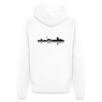 Skyline Berlin - Unisex Premium Bio Zip Hoodie - Weiß - Hinten - Thijin (182cm)