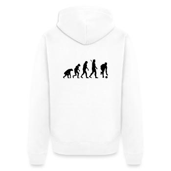Evolution Kegeln - Unisex Premium Bio Zip Hoodie - Weiß - Hinten - Thijin (182cm)