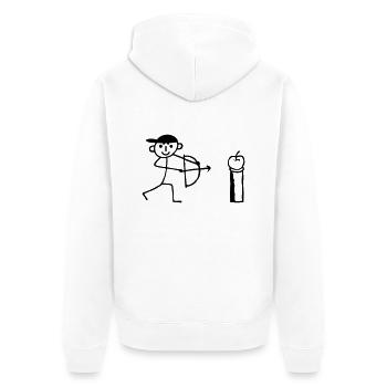 Strichmännchen Apfel schießen - Unisex Premium Bio Zip Hoodie - Weiß - Hinten - Thijin (182cm)