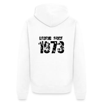 Legend since 1973 - Unisex Premium Organic Zip Hoodie - white - Back - Thijin (182cm)