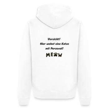 Vorsicht Hier wohnt eine Katze mit Personal - Unisex Premium Bio Zip Hoodie - Weiß - Hinten - Thijin (182cm)