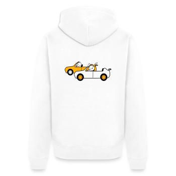 Hase Vogel Küken 2 Auto fahren Team Zwei Freunde - Unisex Premium Bio Zip Hoodie - Weiß - Hinten - Thijin (182cm)