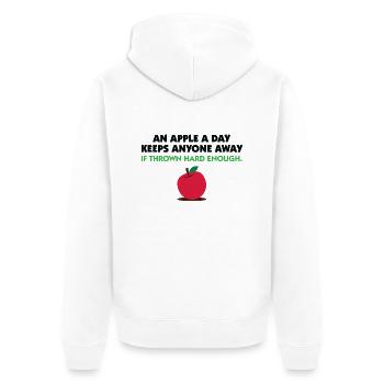 Ein Apfel am Tag, hält jeden weg! - Unisex Premium Bio Zip Hoodie - Weiß - Hinten - Thijin (182cm)
