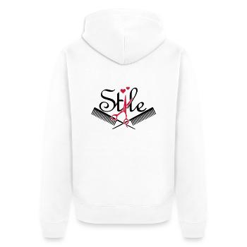 Style vom Frisör / hair style (2c) - Unisex Premium Bio Zip Hoodie - Weiß - Hinten - Thijin (182cm)