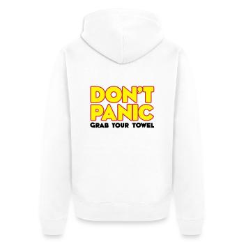 Don't panic - Grab your towel - Keine Panik - - Unisex Premium Bio Zip Hoodie - Weiß - Hinten - Thijin (182cm)
