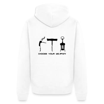 choose your weapon! - Unisex Premium Bio Zip Hoodie - Weiß - Hinten - Thijin (182cm)