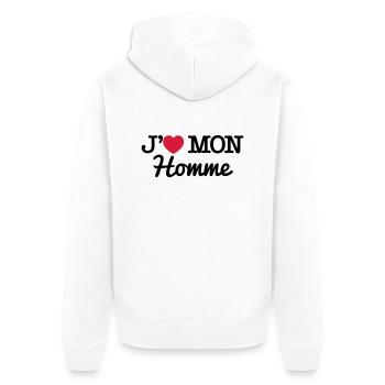 J'aime mon homme - Veste à capuche bio Premium Unisexe - blanc - Dos - Thijin (182cm)