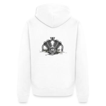 V 2 Motorradmotor - Unisex Premium Bio Zip Hoodie - Weiß - Hinten - Thijin (182cm)